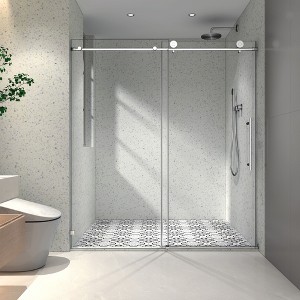 NicBex Shower Door 76"H Frameless 1 Fixed and 1 Shifted Shower Doors 304 Stainless Steel with Adjustable Soft Closing Function, Chrome - 1 of 4