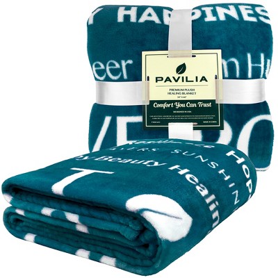 Teal Blue Fleece Sherpa Healing Thoughts Blanket