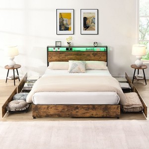 NicBex Industrial Style Metal Bed Frame with Storage Headboard & 4 Drawers,Modern Platform Bed for Bedroom,No Box Spring Needed - 1 of 4