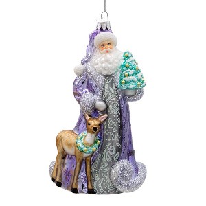 Kurt Adler 7-Inch Bellissimo Glass Periwinkle Santa Ornament - 1 of 4
