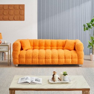CAVINAS Teddy Fleece Loveseat Sofa with 2 Throw Pillows, Vintage Sofa Couch with Sturdy Hardware Foot Support for Living Room, Bedroom - 1 of 4