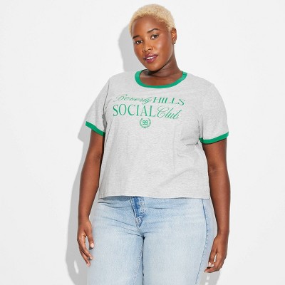 Women's Beverly Hills Social Club Short Sleeve Graphic Ringer T-Shirt - Gray