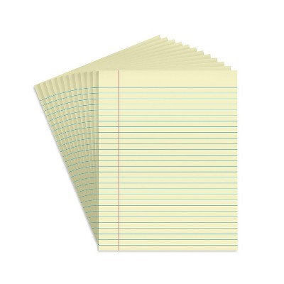 Staples 8-1/2" x 11" Canary Glue-Top Notepad Wide Ruled 12/Pack 154138