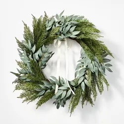 Cedar and Eucalyptus with Ribbon Wreath Green - Threshold™ designed with Studio McGee