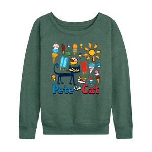 Women's - Pete the Cat - Ice Cream Grid Lightweight French Terry Wide Neck Long Sleeve Shirt - 1 of 4