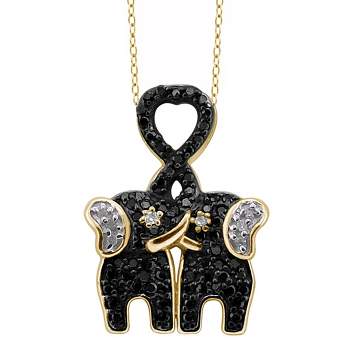 Women's Sterling Silver Accent Round-Cut Black and White Diamond Pave Set Elephant Pendant (18")