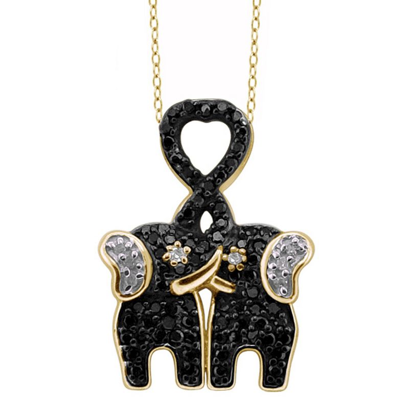 Women's Sterling Silver Accent Round-Cut Black and White Diamond Pave Set Elephant Pendant (18"), 1 of 3