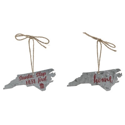 Transpac Galvanized Metal North Carolina Ornament Set of 2 Christmas Home Decorations