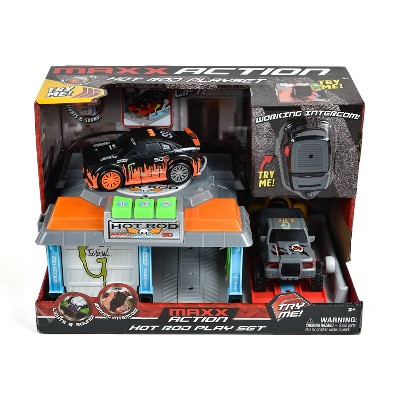 Maxx Action Lights & Sounds Hot Rod Garage with Two Mini Sports Vehicles and Working Intercom