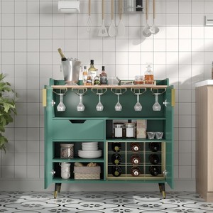 Modern Sideboard Buffet Cabinet with Fluted Doors, Wine Bar & Coffee Bar Liquor Cabinet with Wine Rack and Glass Holders for Dining Room, Living Room - 1 of 2