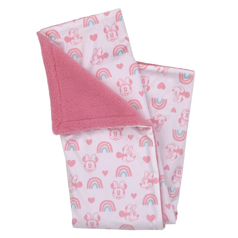 Disney Minnie Mouse White, Pink, and Aqua Rainbows and Hearts Super Soft Cuddly Plush Baby Blanket and Security Blanket 2-Piece Gift Set, 5 of 11