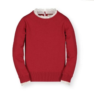 Hope & Henry Girls'  Cotton Lace Trim French Sweater, Infant - 1 of 4