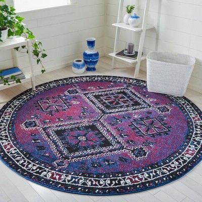 Handmade Round Purple and Black Synthetic Area Rug
