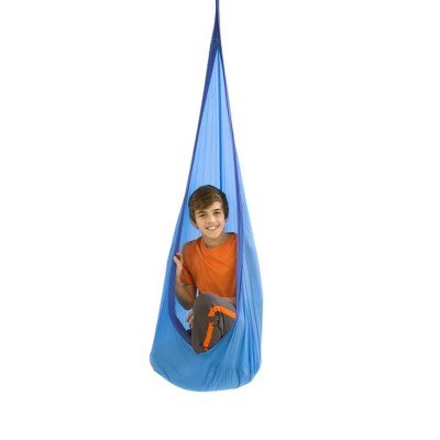 HearthSong - Kids HugglePod Lite Indoor/Outdoor Nylon Hanging Chair with Inflatable Cushion, Blue