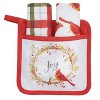 C&F Home "Joy" Sentiment with Red Cardinal Sitting on Holly Berry Wreath Printed Potholder Gift Set. - 3 of 4