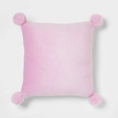 Plush Square Throw Pillow with Faux Fur Pom-Poms Lilac - Opalhouse™