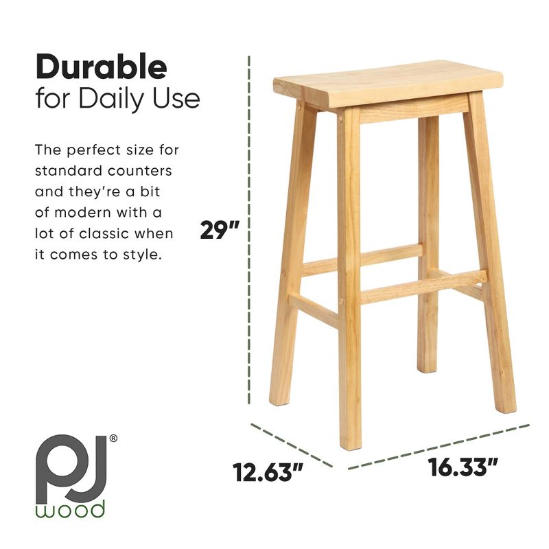 PJ Wood Classic Saddle-Seat 29 Inch Tall Kitchen Counter Stool for Homes, Dining Spaces, and Bars w/ Backless Seat, 4 Square Legs, Natural, 3 of 7