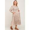 Pinkblush Cream Floral Smocked 3/4 Sleeve Maternity Plus Midi Dress - 3 of 4