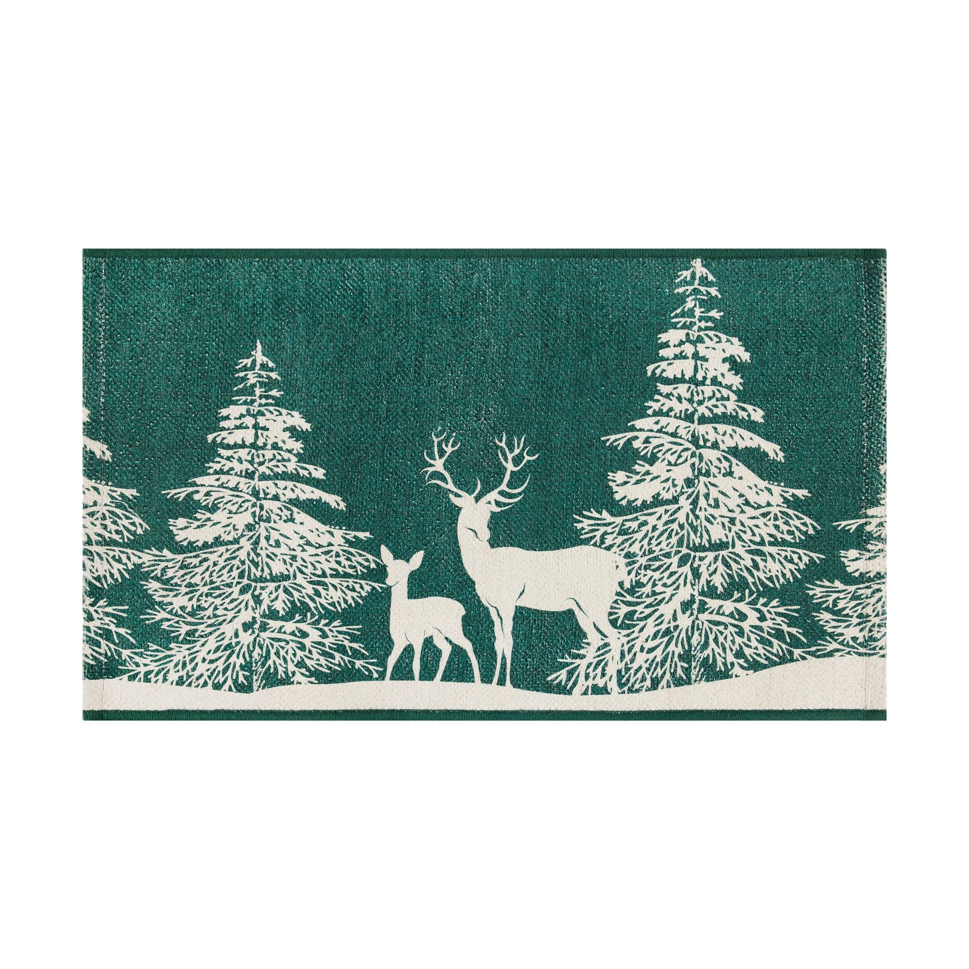 20"x34" Winter Deer and Fawn Scatter Rug Teal and White