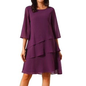 INSPIRE CHIC Women's Round Neck Semi Sheer 3/4 Bell Sleeve Asymmetrical Layered Tiered Midi Dress - 1 of 4