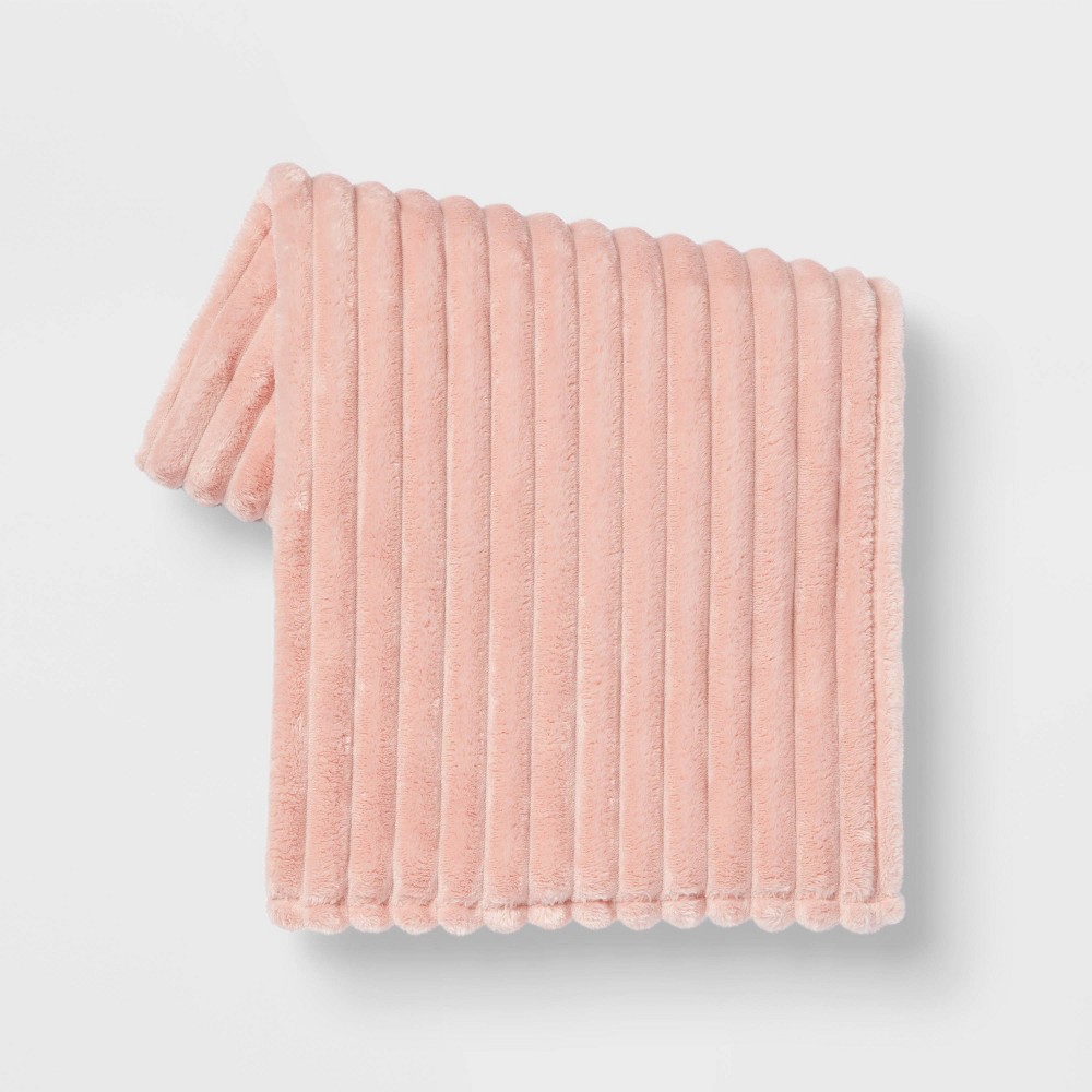 Photos - Duvet Ribbed Plush Throw Blanket Blush - Room Essentials™