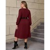 Women's V-Neck Batwing Sleeve Sweater Dress with Elastic Waist Belt - 3 of 4
