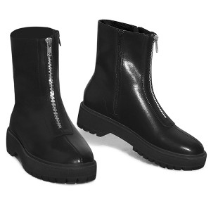 BLISSFUL STEP Platform Block Heel Booties with Zipper Dressy Combat Boots for Women - 1 of 4