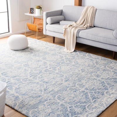 Blue Ivory Floral Hand-Tufted Wool 8' x 10' Area Rug