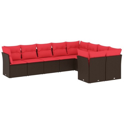 vidaXL 9 Piece Patio Sofa Set with Cushions Brown Poly Rattan