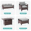 Sonkuki 8 Pieces Patio Sofa with Rectangle Fire Pit Table and Ottomans, Patio Conversation Couch with Cushion - 2 of 4
