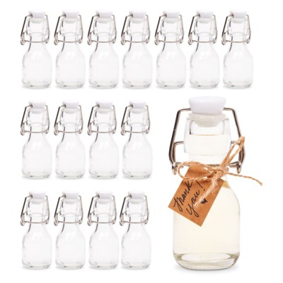 Mini Swing Top Glass Bottles - 15-Pack Clear Glass Bottle with Flip Top for Wedding Decoration, DIY, Home, Party Favors, 2-Ounce