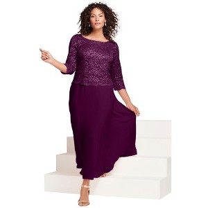 Roaman's Petite Plus Size Sparkle Lace Popover A-Line Gown With 3/4 Sleeves - 1 of 4