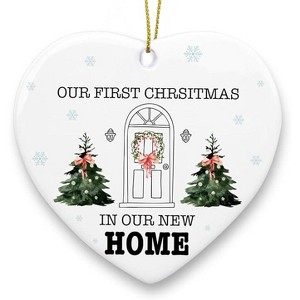 Lomsoe Our First Christmas in Our New Home Ornament Housewarming Gifts New Home First Home Christmas Heart Ceramic Xmas Tree Ornament Decor - 1 of 1