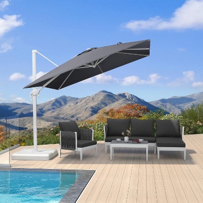 PURPLE LEAF Patio Umbrella White Cantilever Offset Umbrella Square Outdoor Umbrella with 360-degree Rotation for Garden Deck Pool