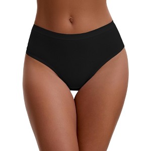 INSPIRE CHIC Women's Cotton High Waist Bright Trim Briefs Elastic Waistband Breathable Classic Underwear - 1 of 4