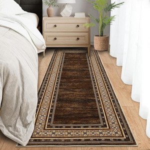 Modern Washable Rug, Solid Brown Low Pile Non-Shedding Carpet, Stain Resistant Neutral Non-Slip Throw Rug for Apartment Dining Bedroom - 1 of 4