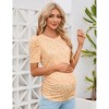 Women's Maternity Shirts Pregnancy Casual Floral Printed Tops Puff Short Sleeve Striped Ruched Side Tunic Top - 4 of 4