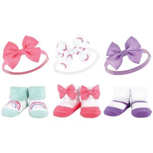 Hudson Baby Infant Girls Headband and Socks Giftset, Purple Rainbow, One Size - 1 of 4
