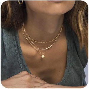 HTUTWOO Dainty Layered Tube Choker Necklaces Stackable, Adjustable Layering Chain Twisted Chain Necklace With Glossy Sequin Accent For Women - 1 of 4