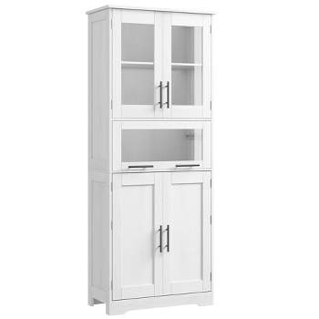 Tall Bathroom Cabinet, Kitchen Pantry Cabinet with Glass Doors and Shelf, Freestanding Storage Cabinet for Living Room, Laundry Room, White