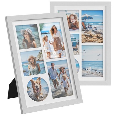 SONGMICS A4 Picture Frame Collage for Wall Decor, 4x6 Multi Photo Frame for Desk, 8x10, 8x12 or 4x4 Photos with 3 Mats, 9x12 Without Mat, Glass Front