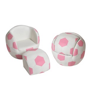 Upholstered Soccer Ball Kids' Chair with Pull out Ottoman Pink/White - Gift Mark: Active Sitting Chair, Faux Leather - 1 of 3