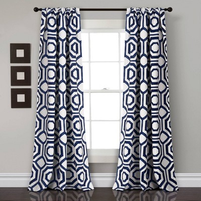 Set of 2 52"x84" Octagon Blocks Light Filtering Window Curtain Navy - Lush Décor