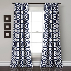 2pk 52"x84" Light Filtering Octagon Blocks Curtain Panels Navy - Lush Décor: Geometric Window Cover, Rod Pocket - 1 of 4