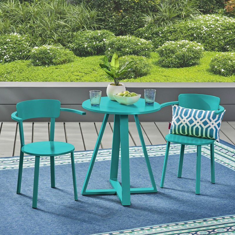 Haiti 3pc Iron Patio Bistro Set - Matte Teal - Christopher Knight Home, 1 of 7