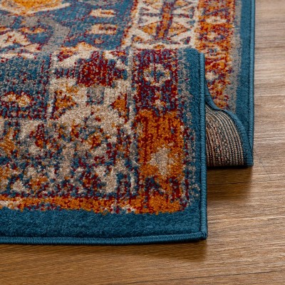 Elegant Blue 5' x 7' Moroccan Floral Synthetic Area Rug