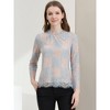Allegra K Women's Lace Long Sleeve Keyhole Back Ruffle Neck Floral Blouse - 3 of 4