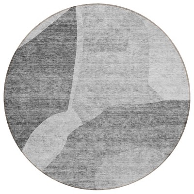 Silver Gray And Graphite Abstract Washable Indoor Outdoor Area Rug