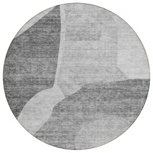 Silver Gray And Graphite Abstract Washable Indoor Outdoor Area Rug - 1 of 4