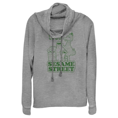 Junior's Sesame Street Group Green Outline 1969 Cowl Neck Sweatshirt - image 1 of 4